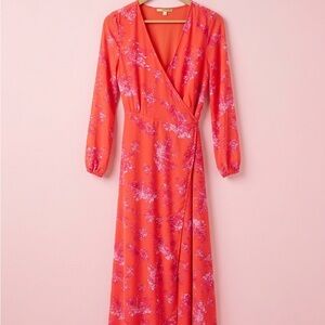 Gianni Bini Red and Pink Floral Long Sleeve Wrap Dress